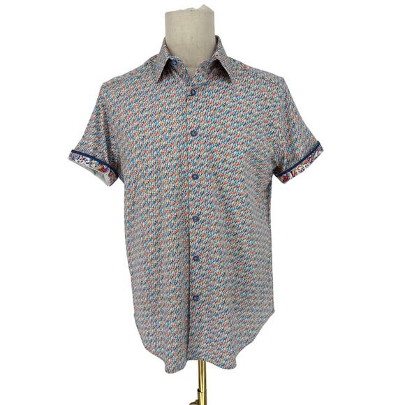 Robert Graham Button Front Short Sleeve Shirt FANFARE Rainbow DNA Print M - Picture 1 of 10